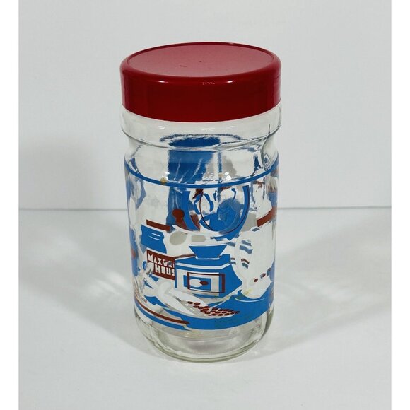 Anchor Hocking Vintage Maxwell House Coffee Canister Jar Kitchen Pantry Red 6.75 - Picture 6 of 10